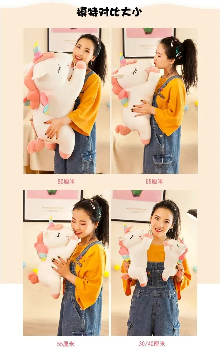 Kawaii Lying Unicorn Plush Toy Stuffed Soft Cute White Pink Horse Appease Doll Pillow for Kids Girls Birthday Gift Room Decor
