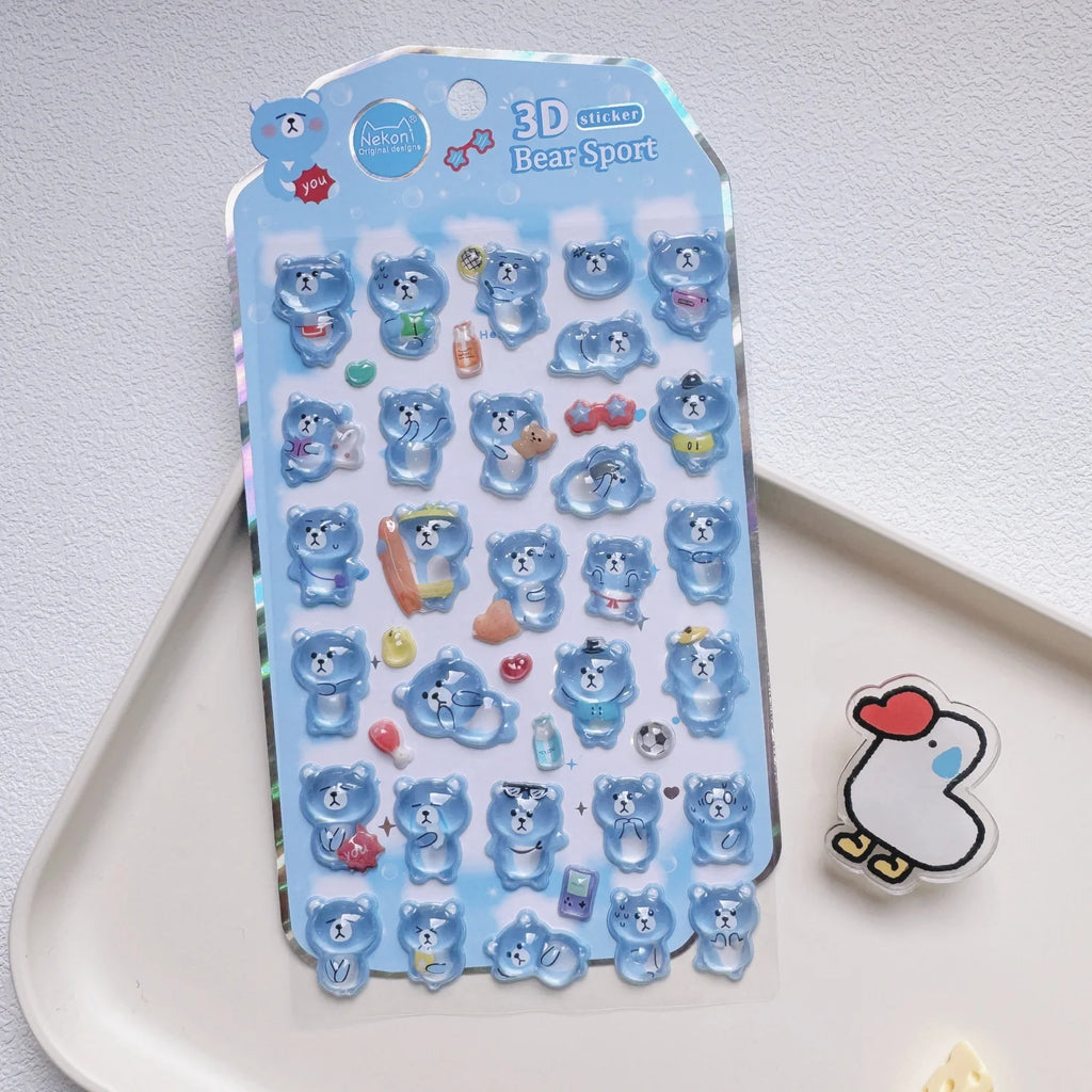 NEKONI Cute Animals Seal Bear Penguin 3D Stickers Scrapbooking DIY Journaling Stationery Diary Cute Stickers School Supply