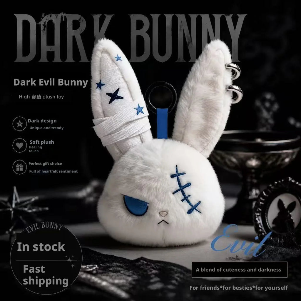 Hot Gothic Bunny Plush Keychain RabbitBag Charm with Bandage Desian Kawaii Key Ring Pendant Car Bag Ornament  Gift To
