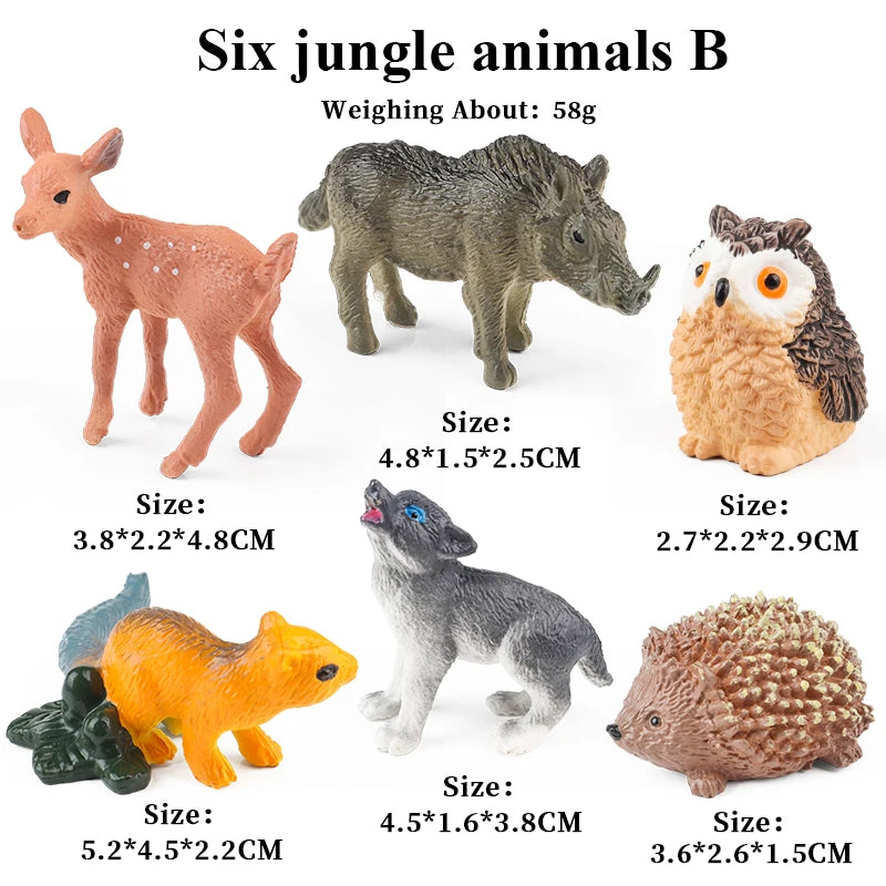 Oenux Mini Wild Wild Forest Animals Insect Dinosaur Model Owl Fox Squirrel Hedgehog Fox Frog Figurines Cake Toppers Kid Toy Gift