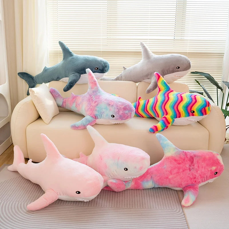 100cm Cartoon Hot Sell Soft Rainbow Shark Plush Doll Pillow Sea Creatures Colorful Shark Plush Toy Warm Hug For Boys Girls Gifts