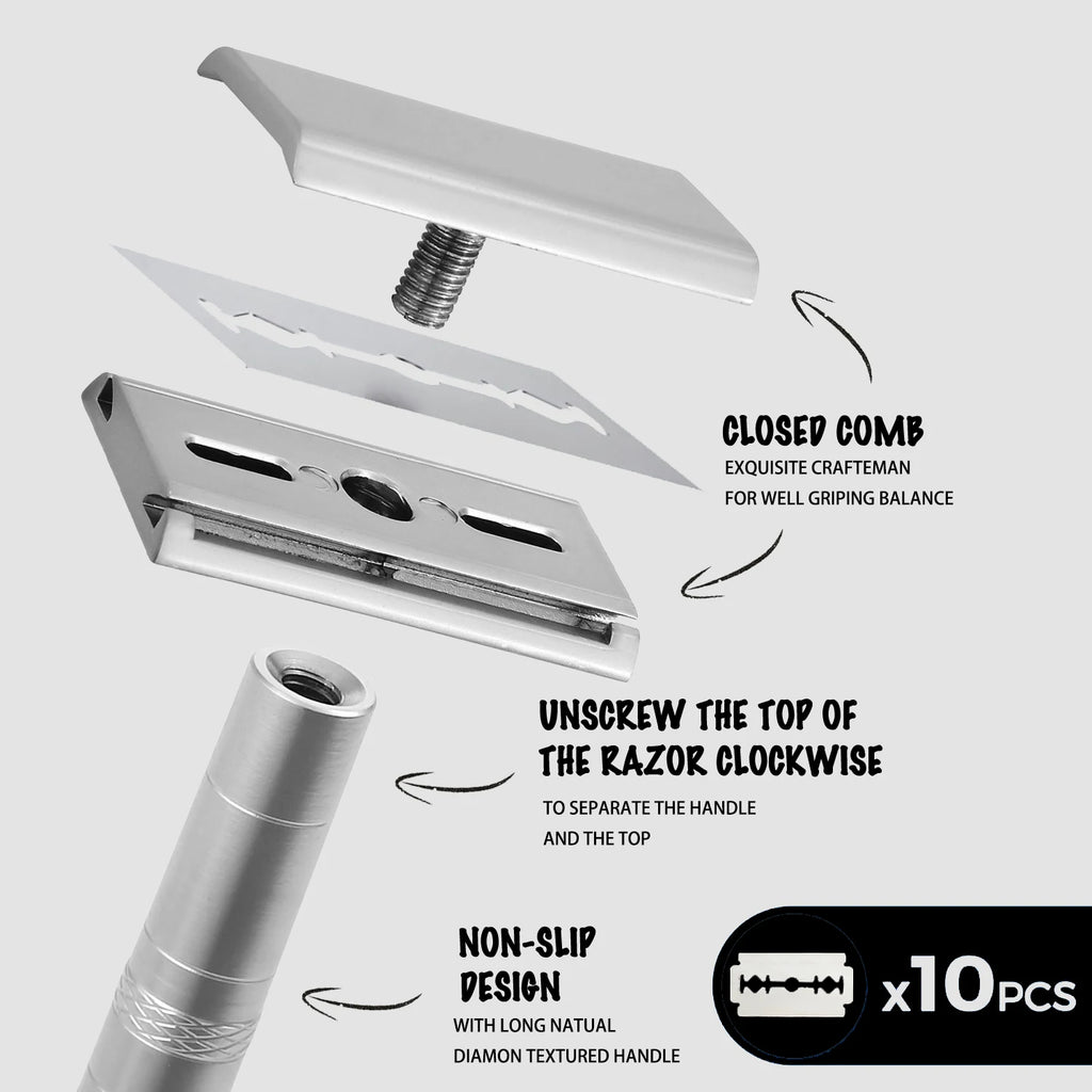 Double Edge Safety Razor with 5 Spare Blades 30° Angled Precision Reusable Single Blade Razors for Men and Women