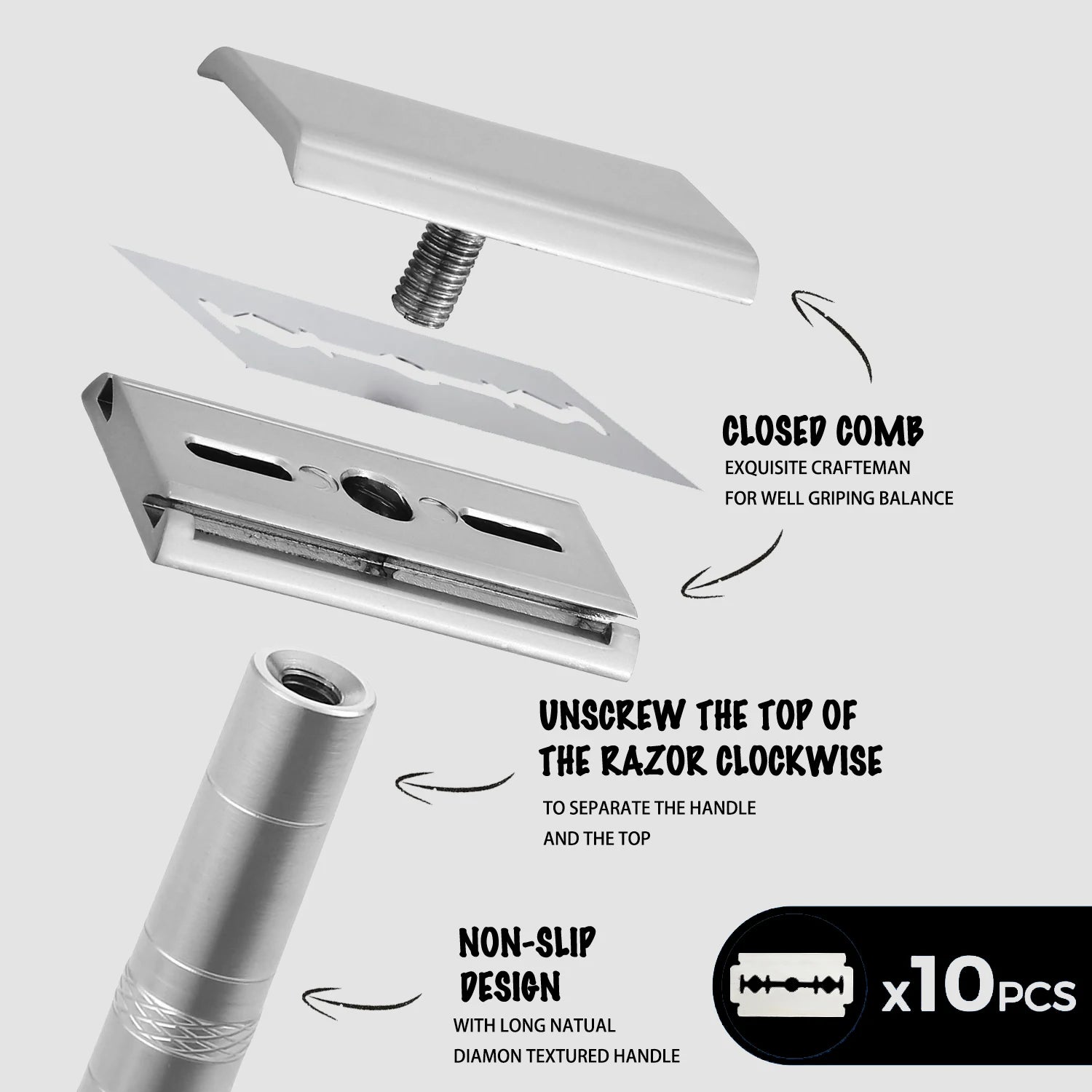 Double Edge Safety Razor with 5 Spare Blades 30° Angled Precision Reusable Single Blade Razors for Men and Women