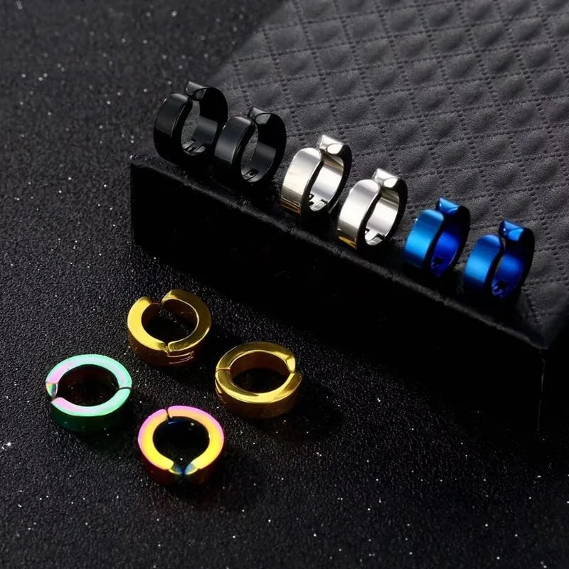 2pcs Punk Non Piercing Clip Earrings for Man Woman, Titanium Steel Stud Earrings Teens Hip Hop Style Ear Ring Jewelry Accessory