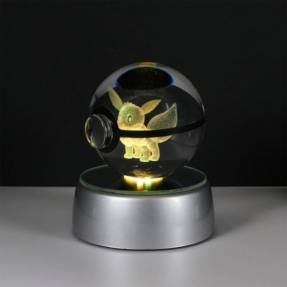 Pokemon 3D Crystal Ball Pikachu Figure Pokeball Engraving Crystal Charizard Model with Led Light Base Toys Anime Christmas Gift
