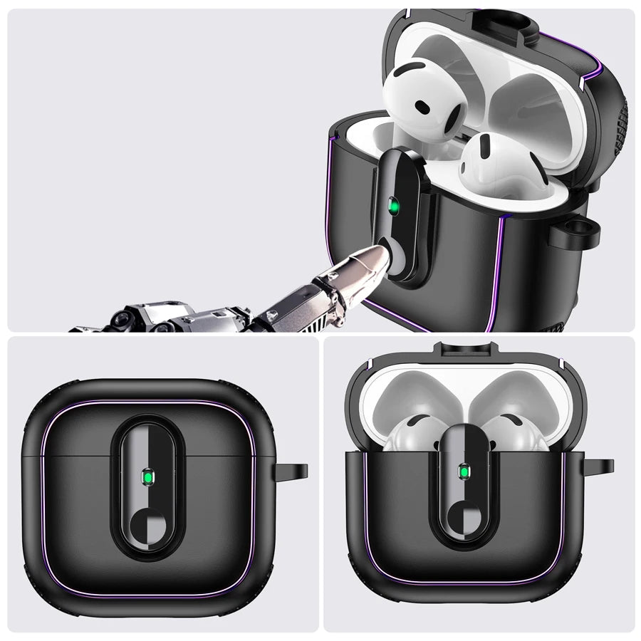 Armor locking clasp Earphone Cover For AirPods 4 3 2 Pro 3 With Plated Purple Strips With Magnetic Attraction Protective Case