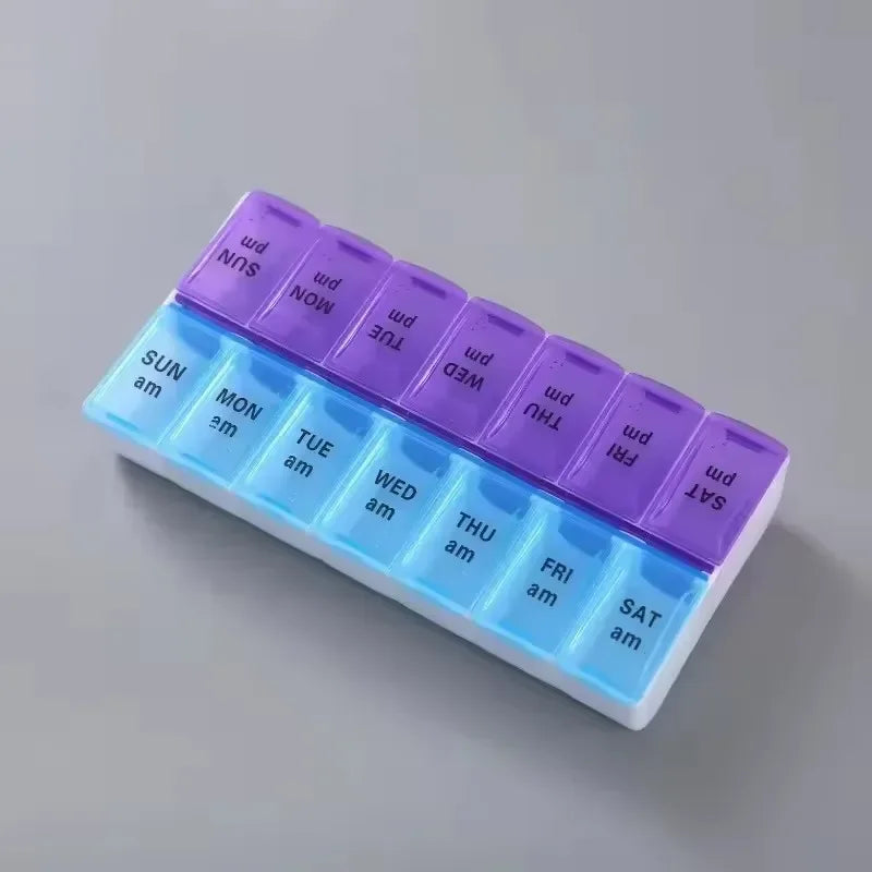 Pill Box Case 7 Day Weekly Medicine Storage Box Double Row 14grid Tablte Dispenser Organizer Open Lid First-Aid Kit Container