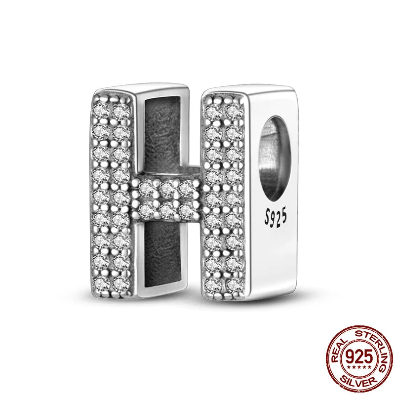 Original 925 Sterling Silver 26 Alphabet Letters Sparkling Zircon Charms Pendant Beads For Women Fine DIY Birthday Jewelry Gifts