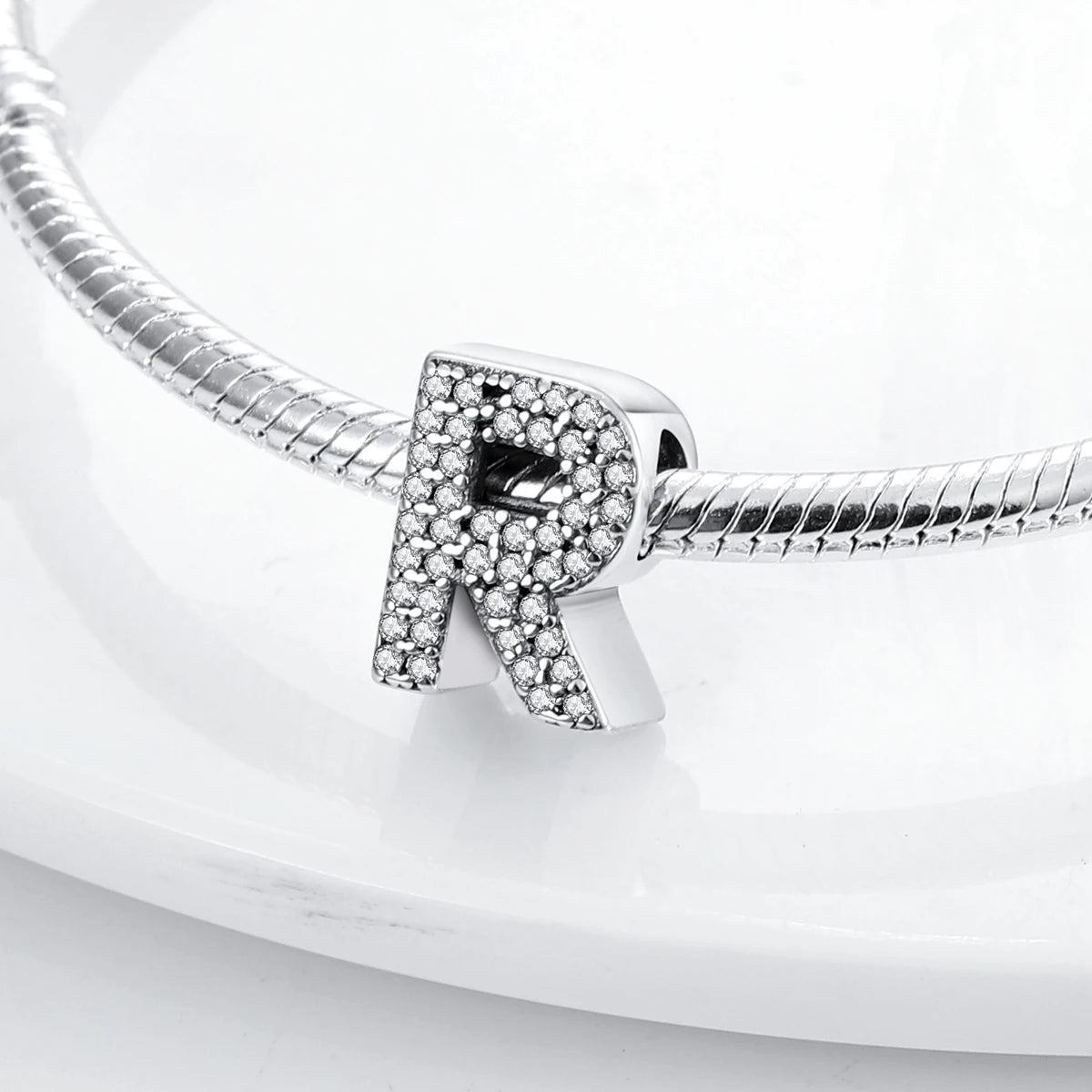 Original 925 Sterling Silver 26 Alphabet Letters Sparkling Zircon Charms Pendant Beads For Women Fine DIY Birthday Jewelry Gifts