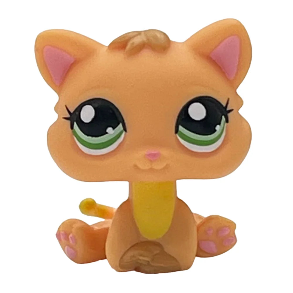 Rare pet Bobble head toy Stands Short Hair Kitten with Mouse and necklace Old Animal Collection toy lps