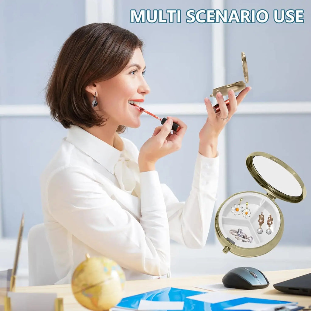 1/2 Pill Case Pill Box with Mirror Retro Small Pill Case for Purse or Pocket Bronze Pill Box or Vitamins, Fish Oil, Supplements,