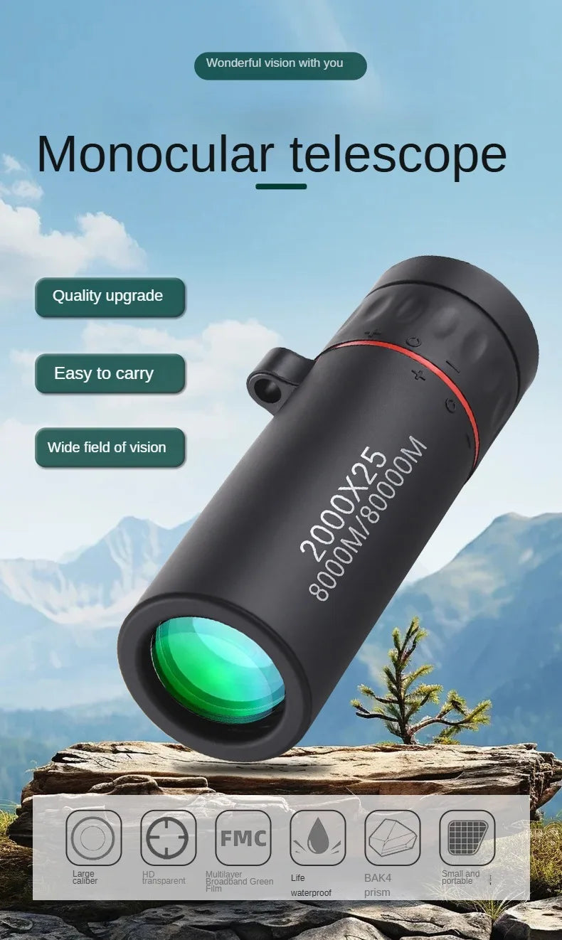 2000x25 HD Monocular Telescope Mini Portable Mobile Phone Telescope with Holder Outdoor Camping Hunting Birdwatching Telescopes