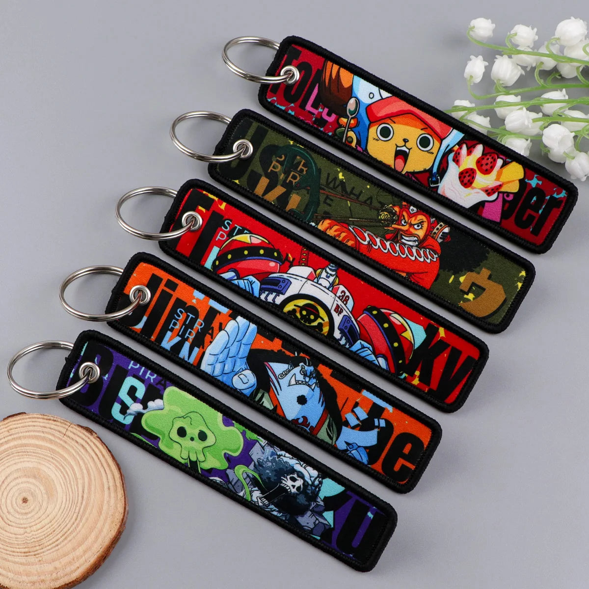 Anime Pirate Embroidery Key Fobs Manga Key Tags Cool Keychains for Women Men Car Keyrings Cosplay Accessories Friends Gift Toy