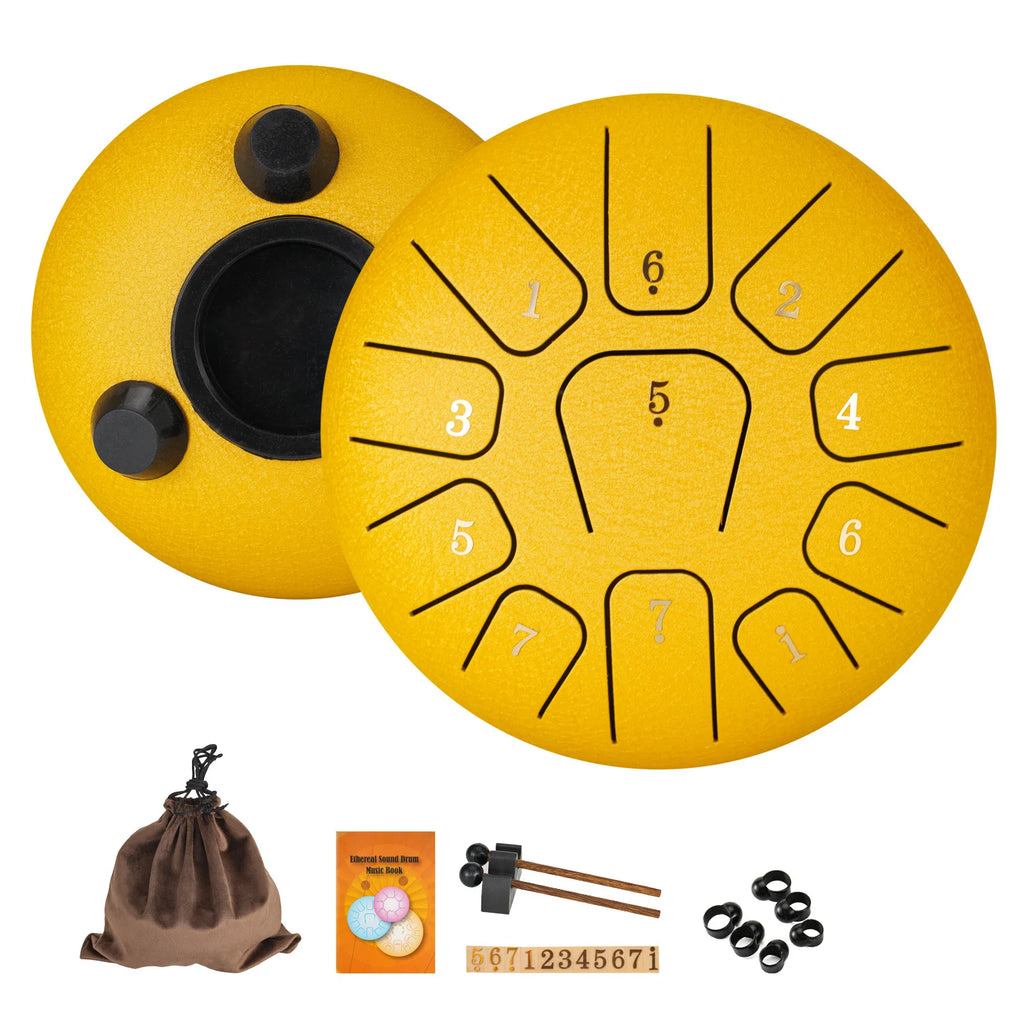 Miwayer 6" Steel Tongue Drum Gift Set | 11-Note Sound Healing Instrument w/Tuning Kit | Yoga/Meditation/Anxiety Relief Tool