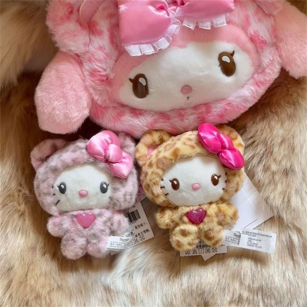 Sanrio Leopard Print Bear Series Hello Kitty Keychain Pendant Cartoon Kitty Cat Plush Doll Pendant Keychain Bag Decorations Gift
