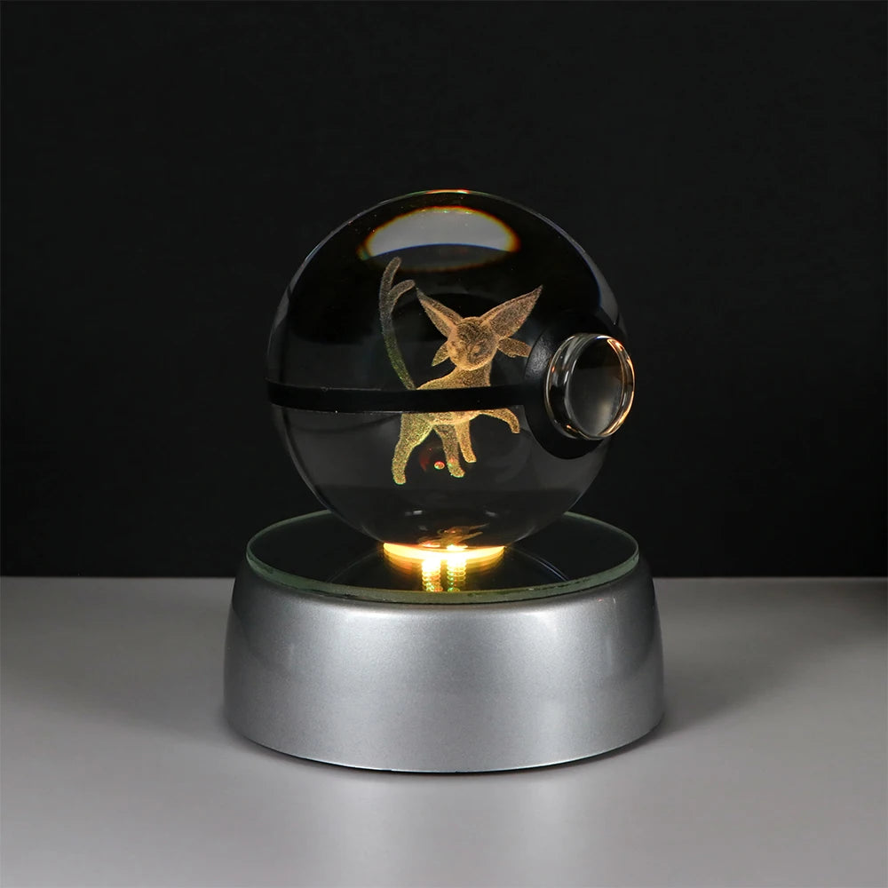 Pokemon 3D Crystal Ball Pikachu Figure Pokeball Engraving Crystal Charizard Model with Led Light Base Toys Anime Christmas Gift