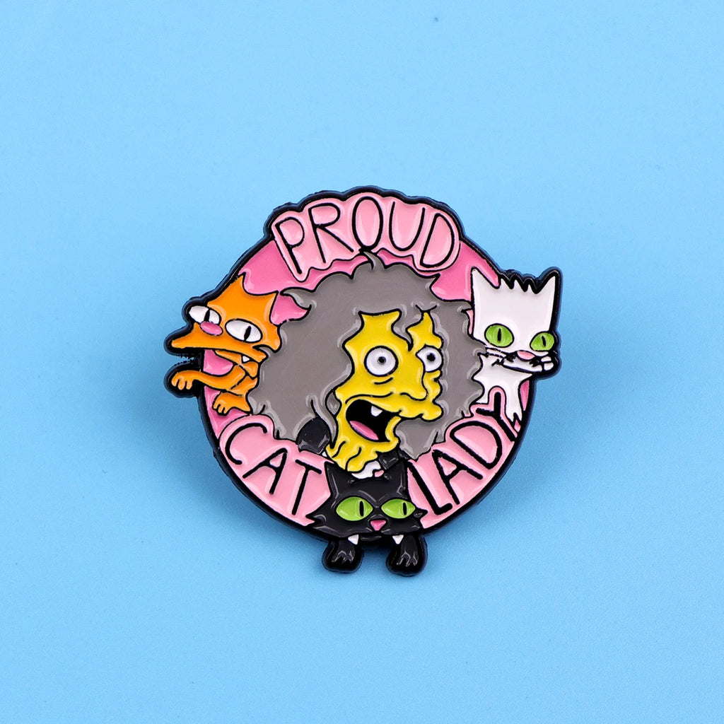 Cat Lady Enamel Pin Badges on Backpack Women's Brooches Hat Collar Lapel Pins Cartoon Jewelry Cosplay Accessories Toys Gifts