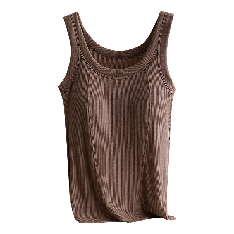 M-4XL For 45-105kg Threaded Cotton Plus Size Camisole Top with Built-in Bra For Women Modal Seamless Underwear Tank Tops