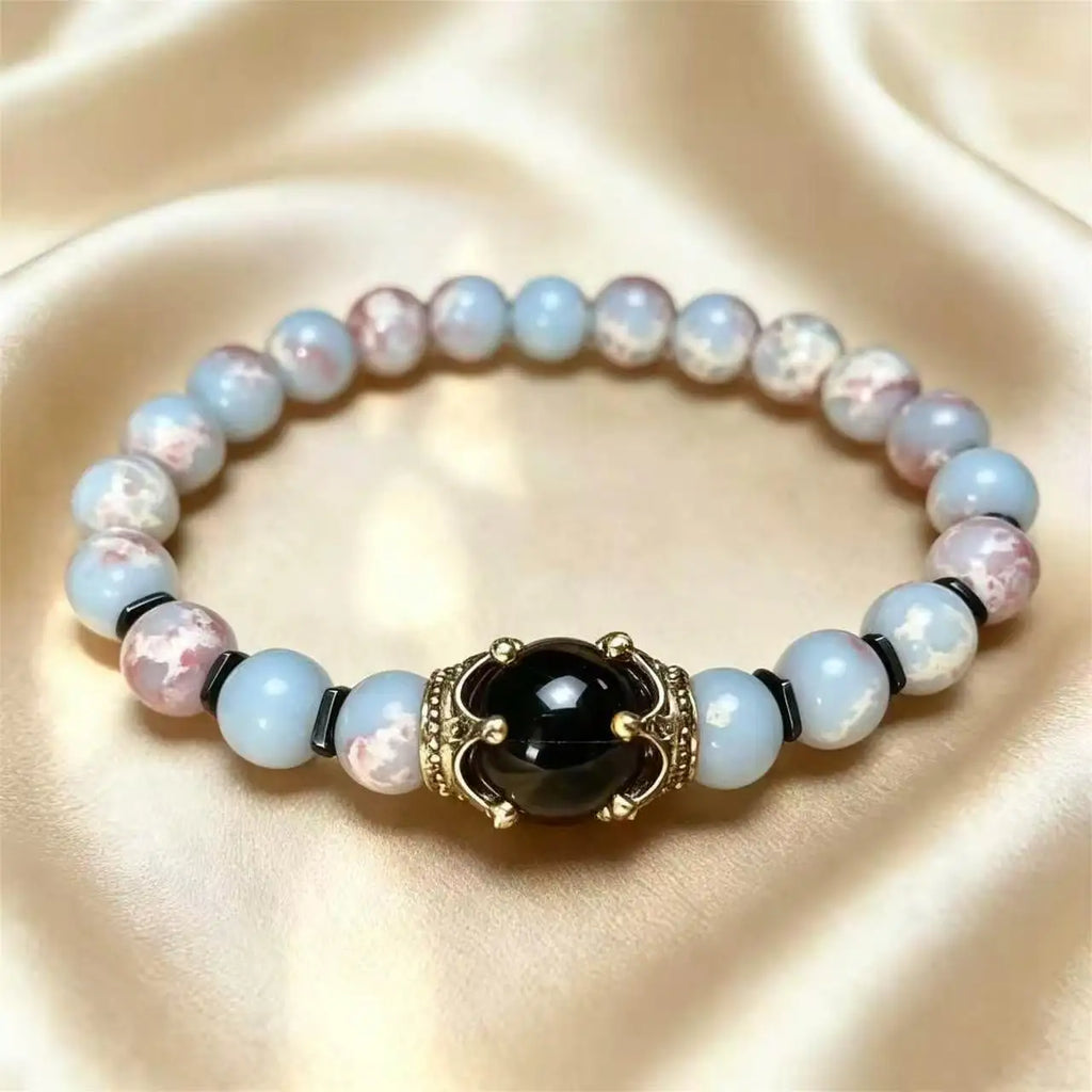 Men's Stylish Natural Stone Bracelet Vintage Crown Symbol of Power Hematite Beads Gift for Friends Natural Tiger Eye beads