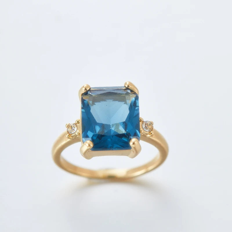 Fashion Vintage Metal Minimalist Beautiful Blue Zircon Ring Women's Wedding Band Anniversary Party Gift Jewelry