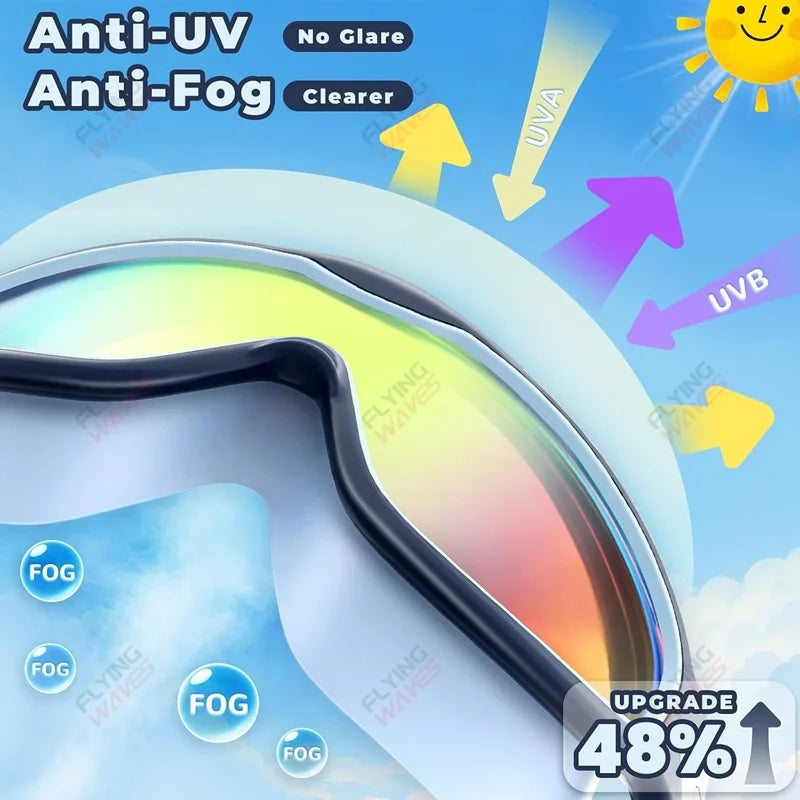 Large Frame Kids Swim Goggles 3-15YDS Boys Girls Youth Wide Vision Anti-UV Anti-Fog No Leak Soft Silicone Pool Swimming Eyewear