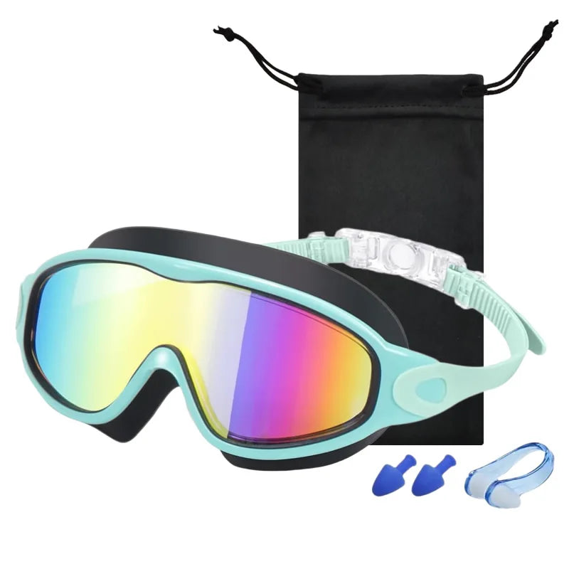 Large Frame Kids Swim Goggles 3-15YDS Boys Girls Youth Wide Vision Anti-UV Anti-Fog No Leak Soft Silicone Pool Swimming Eyewear
