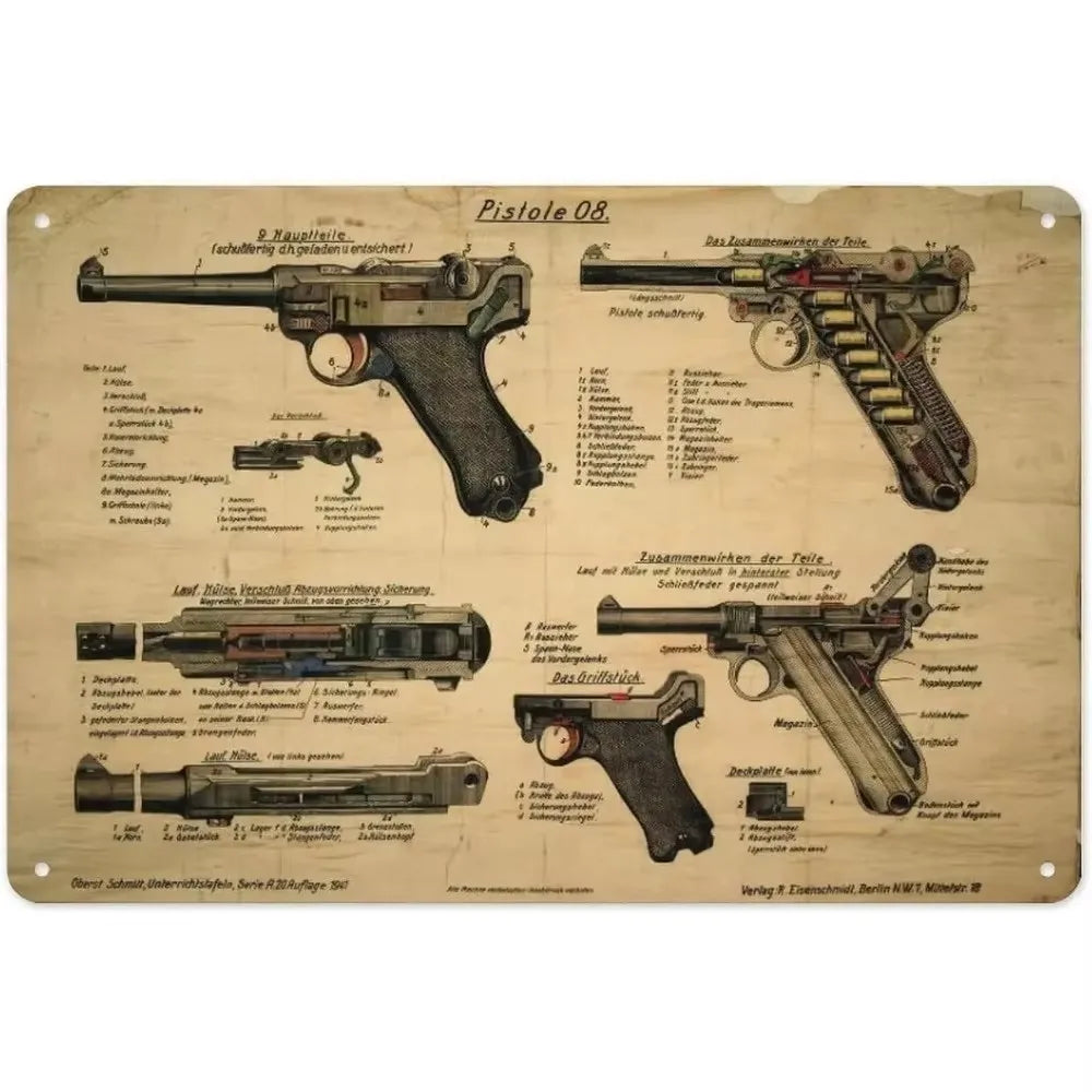 Cool Gun Poster Metal Tin Sign Man Cave Set 4 Vintage Firearm Wall Art Military Decor Bar Bedroom Garage