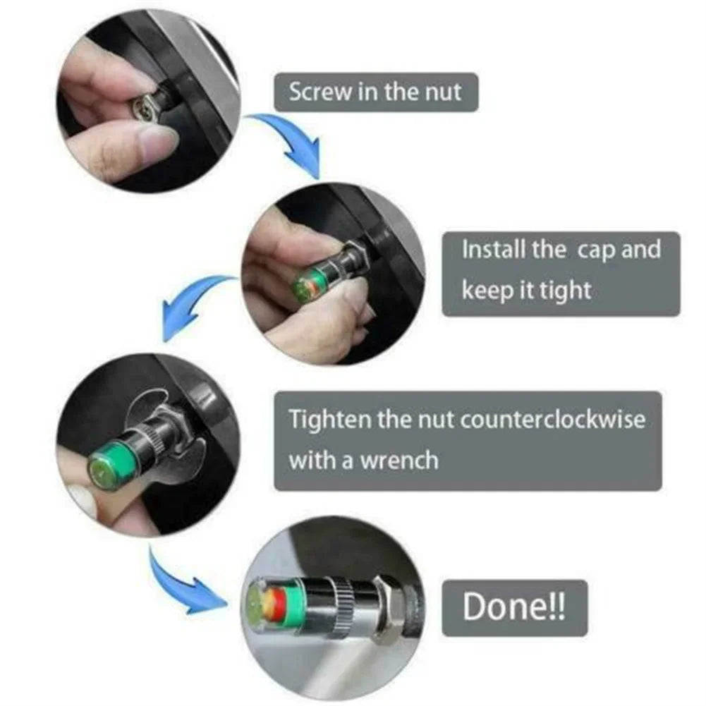 NEW 4pcs Car Tire Pressure Indicator Gauge Alert Monitoring Valve Cap Sensor External Detection