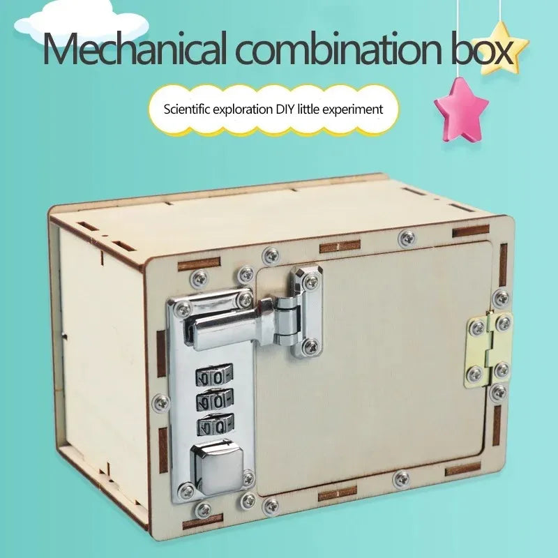 DIY Wooden Password Box for Kids Assembling Manual Machine Code Box Mechanical Lockbox Science Experimental Money Financial Toys
