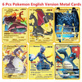 6-12 Pcs/Set  English Version Pokemon Metal Card Pikachu Anime Figure Battle Carte Trading Pocket Monster Cards Model Toy Gifts