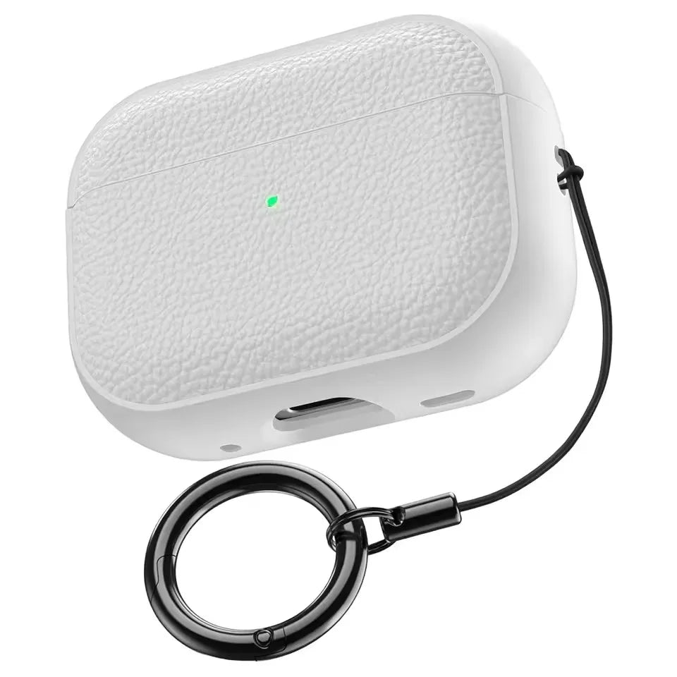 Earphone Case for AirPods Pro3 Leather-Texture TPU Shockproof Protective Cover with Keychain for Apple Airpods Pro 3nd Gen
