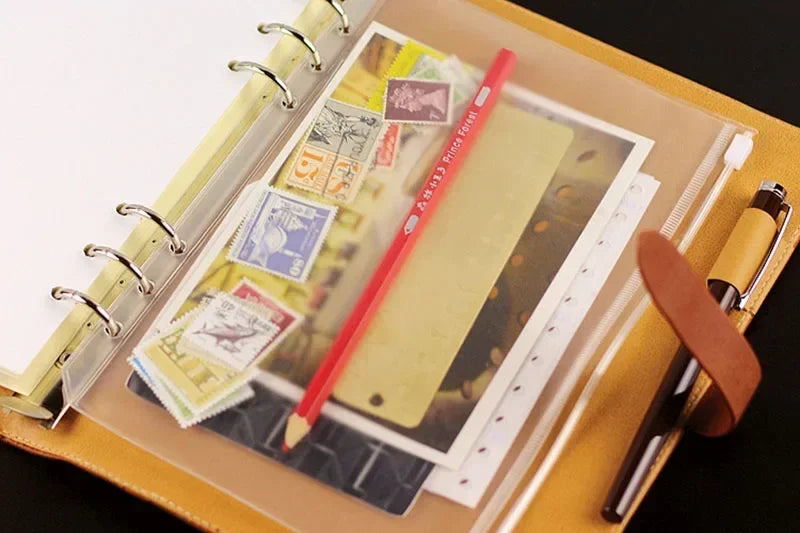 10Pcs  A5 A6 A7 Binder Pocket Binder Zipper Folders for 6 Ring Notebook Divider Page Waterproof PVC Leaf Document Filing Bag