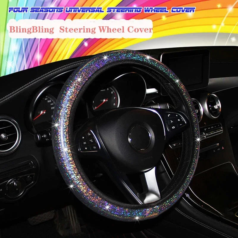 Car Universal 37/38cm Steering Wheel Cover Elastic Handle Cover Colorful Bronzing Diamond BlingBling Steering Wheel Accessories