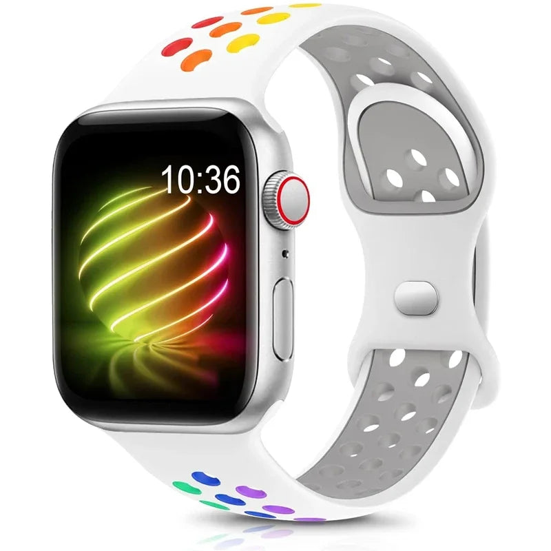 Original Sport Strap for Apple Watch Band 46mm 49mm 45mm 44mm 38 42mm Colored Particles Rubber Band IWatch Ultra 10 9 8 7 6 5 SE