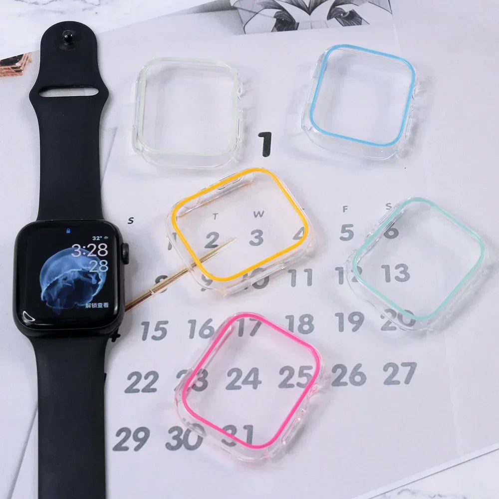 Luminous Cover for Apple Watch Case Ultra 49mm 45mm 44mm 41mm 40mm Hard PC Bumper Protective Frame iWatch 8 7 6 5 SE Accessorie