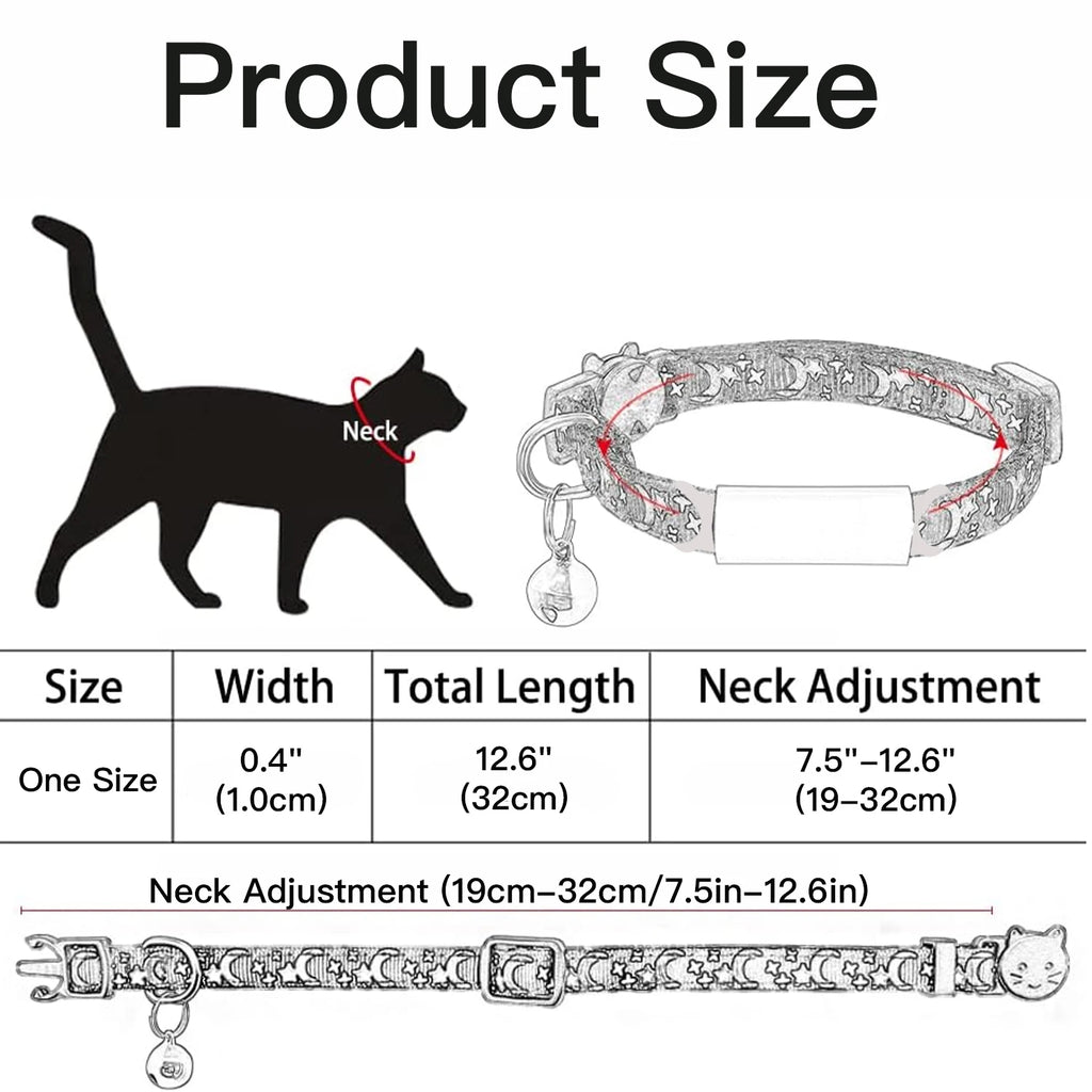 Customized Cute Glow Cat Collar Free Engraved Puppy Kitten Anti-lost Pet ID Nameplate Necklace With Bell & Moon Ornament