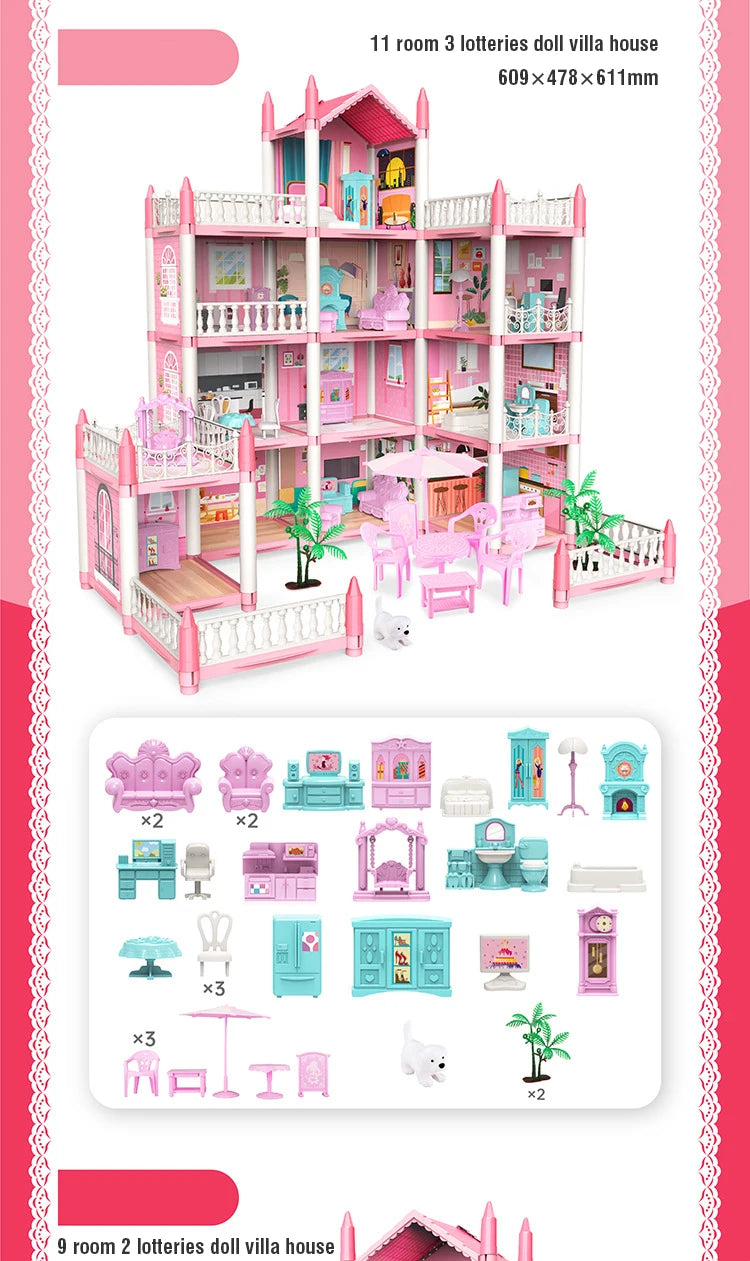 Girl Doll House Toy Children Pretend Play Dollhouse Villa Patchwork Dream Furniture Home Doll House for Kids Christmas Toy Gifts