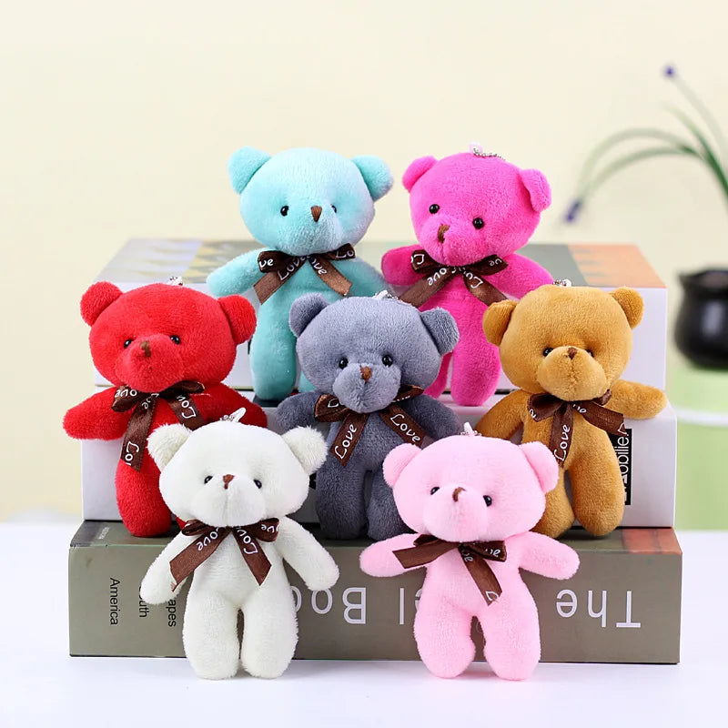 10pcs/lot Bear Stuffed Plush Toy Mini Bear Doll Keychain Soft Stuffed Toy Key Chain Bag Pendant Wedding Decoration Birthday Gift