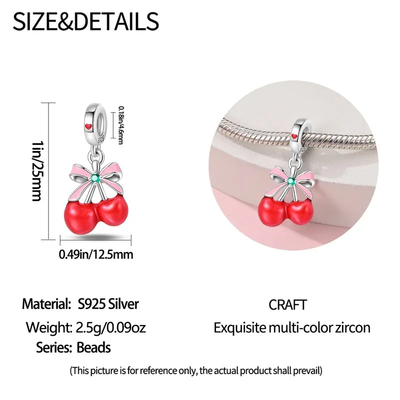 Charms Silver 925 Ladybugs and Cherry Strawberries Pendant Bead Fit 3mm Bracelet Bangle Necklace For Women Luxury Jewelry Making