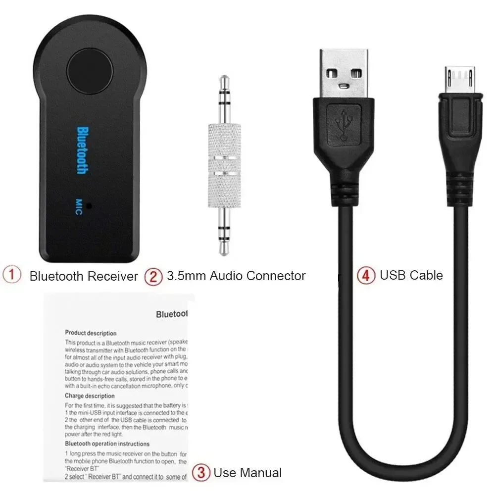 Bluetooth 5.0 Wireless Audio Receiver 3.5mm AUX Car Adapter, Mobile Phone Hands-Free Stereo Music Converter Wireless Car Adapter