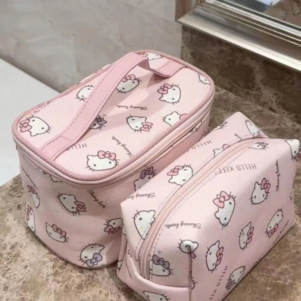 2025 New Hello Kitty Large Capacity Tote Bag Cute Print Design Portable Travel Organizer for Cosmetics Toiletries Makeup Storage