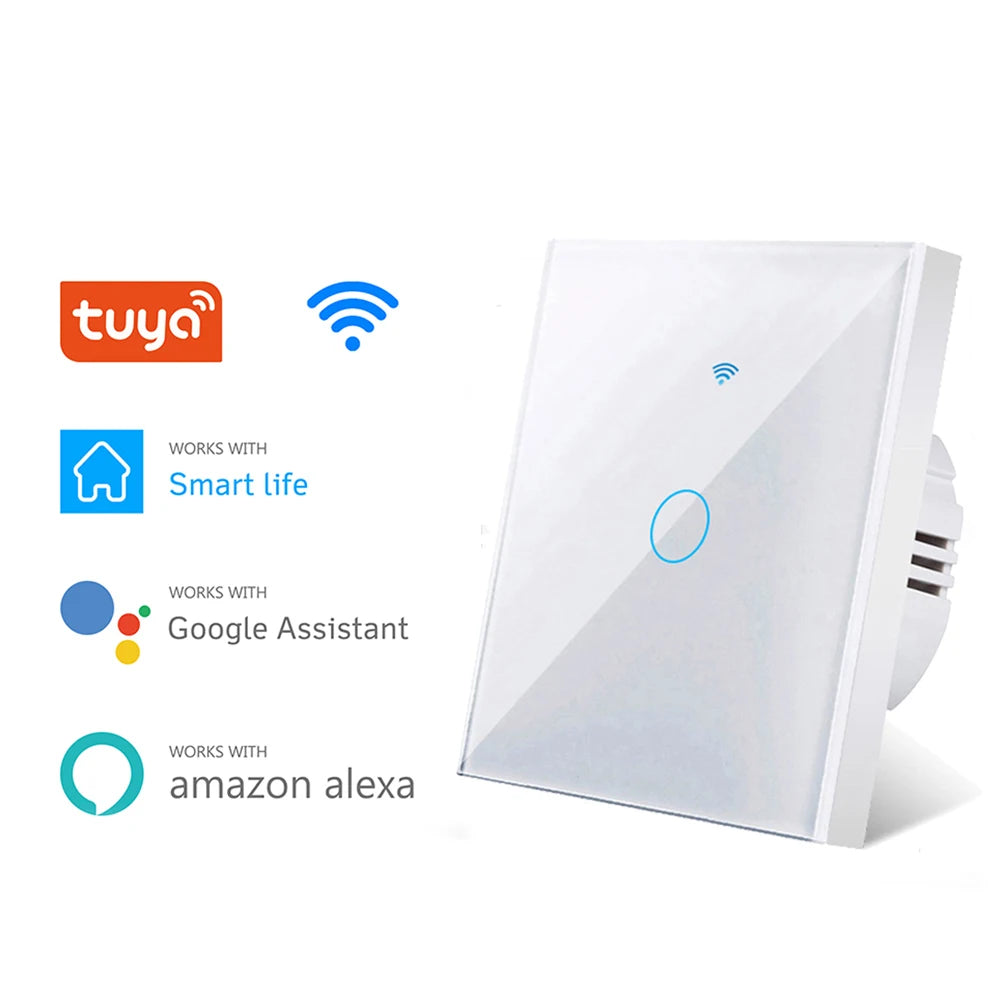 EU WiFi Smart Light Switches No Neutral Wire Touch Switch RF433 Smart Home Life Tuya App Control Support Alexa Google Home