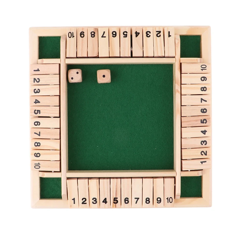 Wooden Arithmetic Dice Board Game – Flip Card Box with 4-Sided Number Tiles, Fun Multiplayer Dice Game for Family & Party