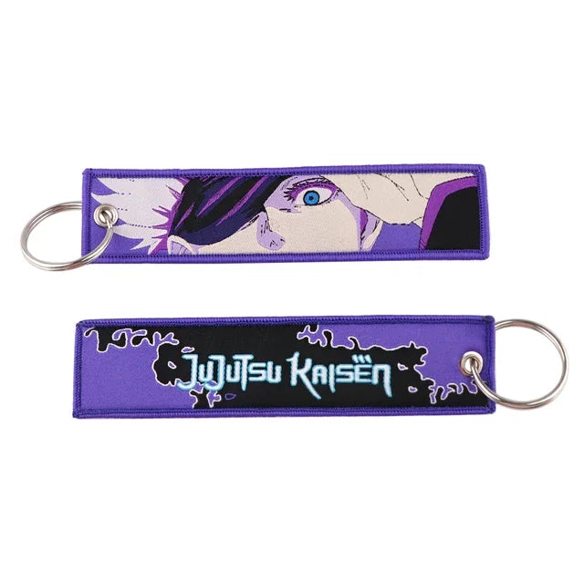 Anime Satoru Gojo Geto Suguru Embroidery Key Fobs Japanese Manga Key Tag Keychain Key Ring Backpack Chaveiro