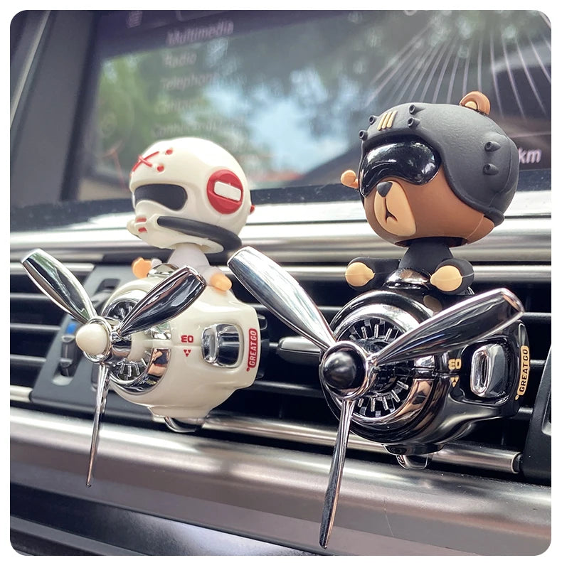 Head shake rotating propeller plane cool bear pilot car air fresheners accessories decoration fun diffuser perfume fragrance men