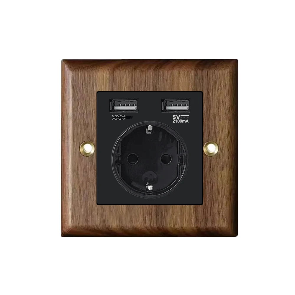 High Quality Retro Europe Type Vintage Wall Light Switch Socket, Solid Wood Brass Toggle Switch Plate, Antique Home Stay Switch
