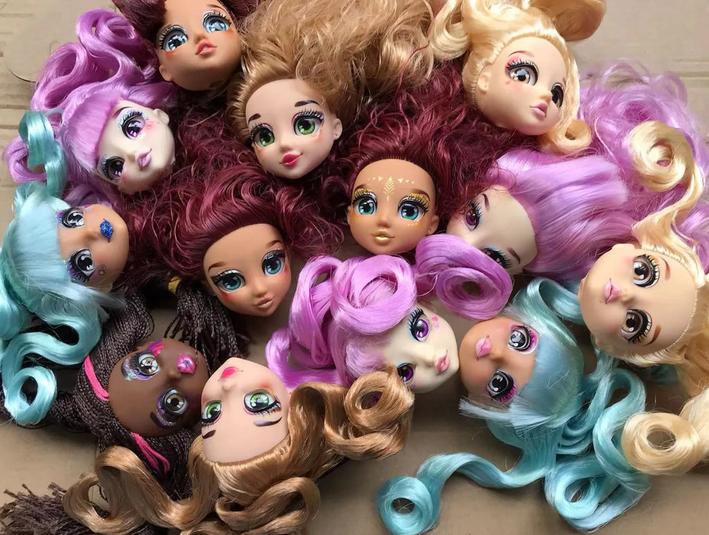Quality Doll Heads Sparkly Alive Glasses Eyes No Hair Doll Parts White Purple Gold Hair Blue Black Skin Doll Accessories