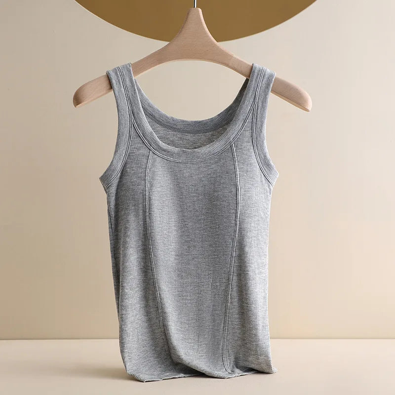 M-4XL For 45-105kg Threaded Cotton Plus Size Camisole Top with Built-in Bra For Women Modal Seamless Underwear Tank Tops