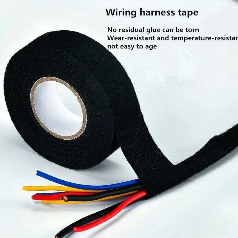 1 Roll 25M Car Wiring Harness Tape - Black Cloth Fabric Adhesive Tape for Auto Cable Looms Insulation Wrapping