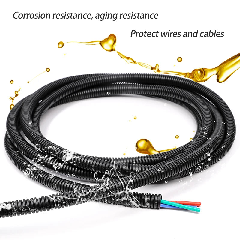 3/5/10m PP Insulated Corrugated Pipe AD 7.5 ~ 34.5mm Wire Harness Threaded Hose Plastic Auto Mechanical Line Protection Sleeving